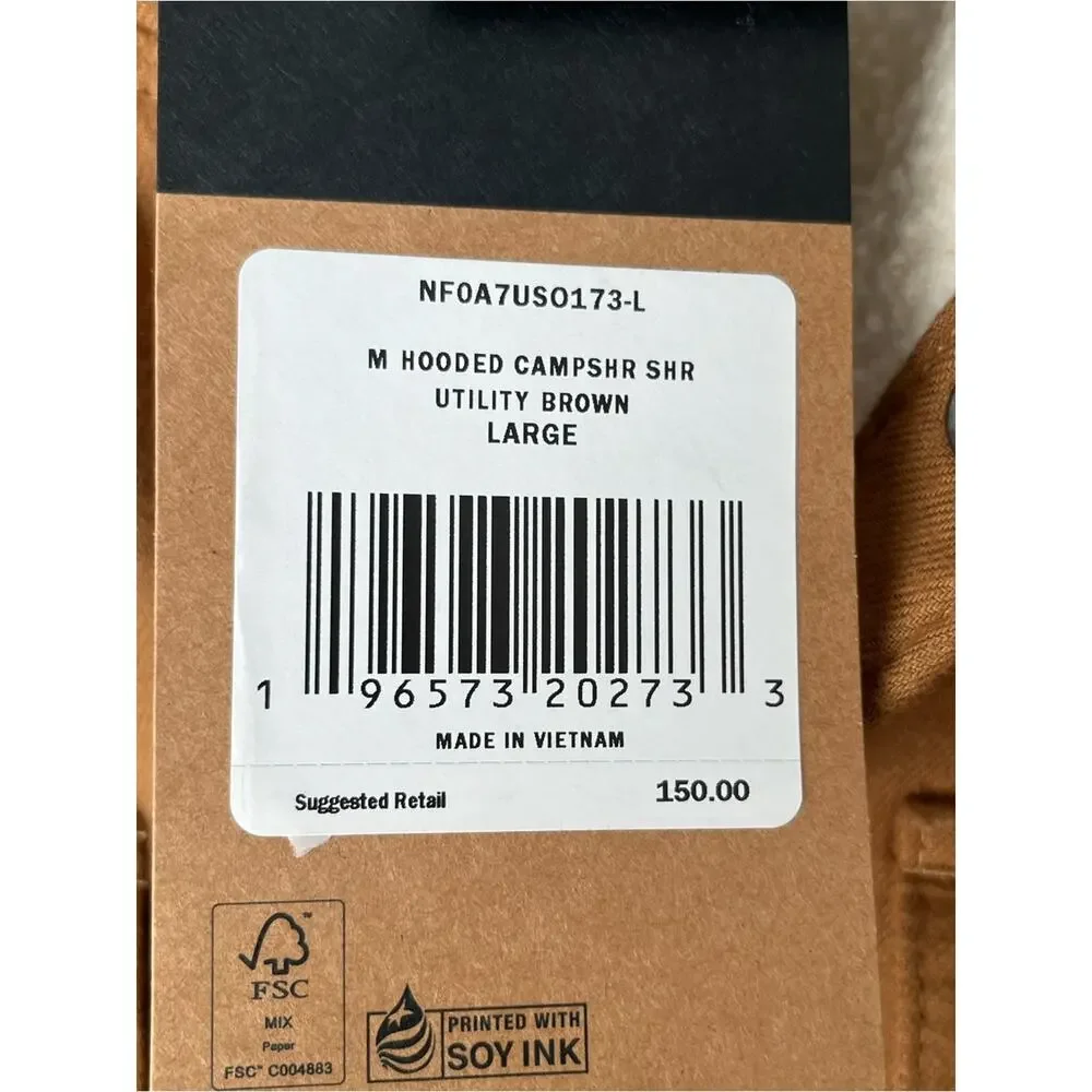 The North face HOODED CAMPSHIRE fleece lined shirt jacket utility brown NEW LG